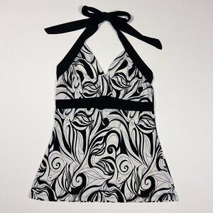 Y2K Lipstick Black and White Patterned Halter Top